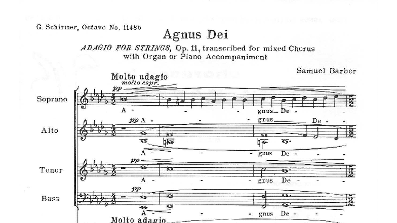 Agnus Dei: Adagio for Strings, Op. 11 - Choral Transcription - Studocu