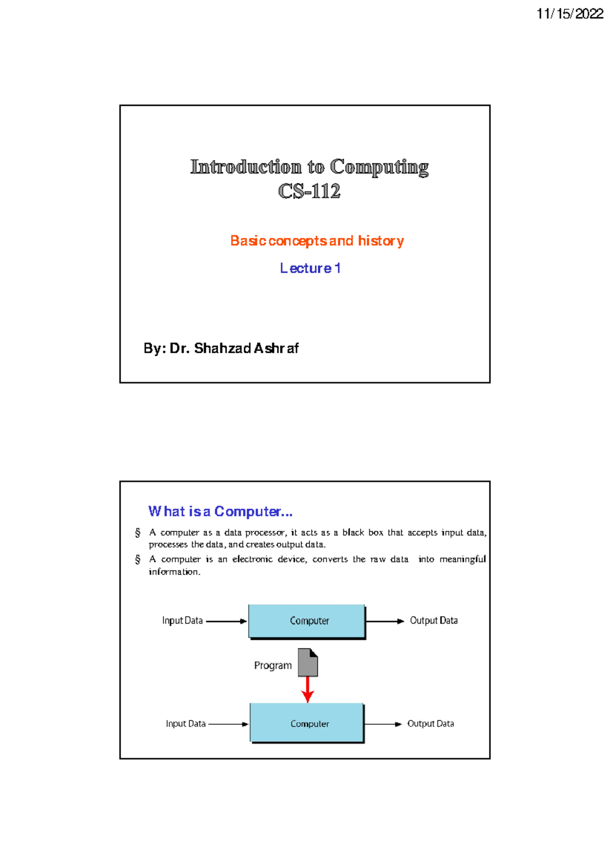Lecture 1: Basic Concepts & Historical Overview of Computers - Studocu