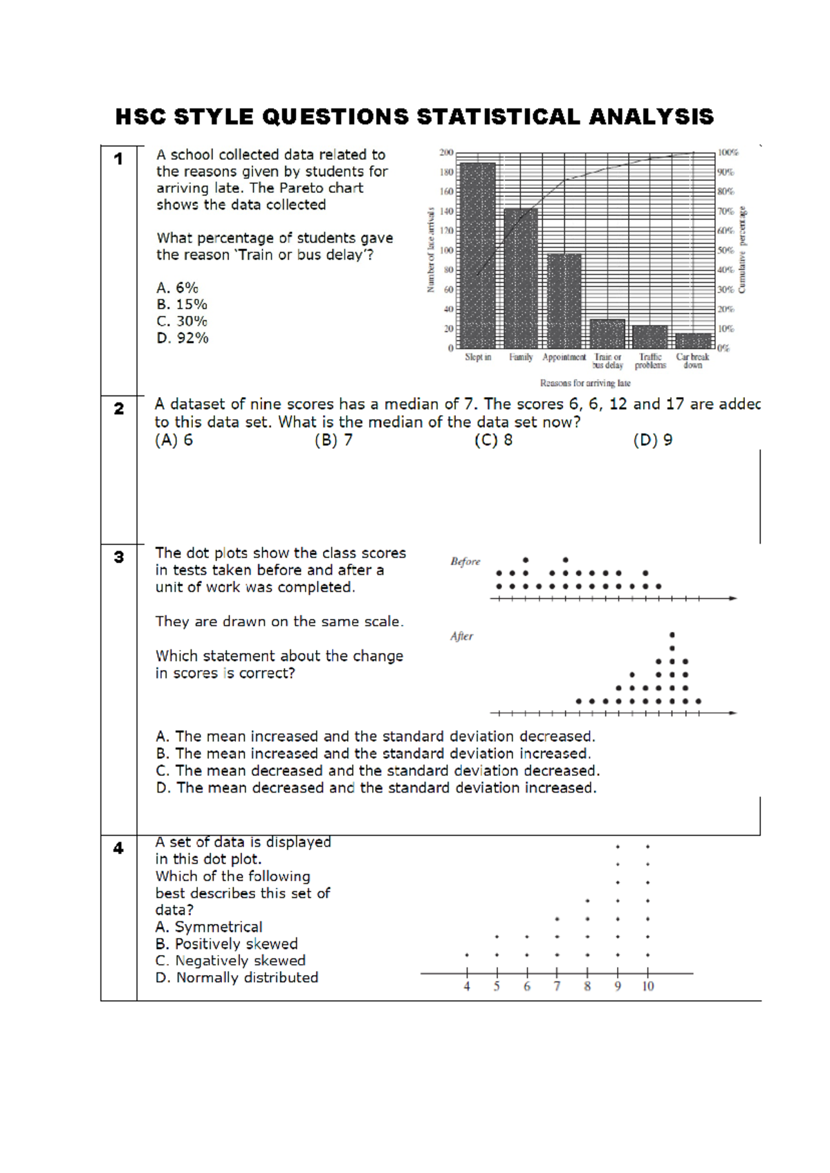 HSC Style Questions Statistical Analysis - HSC STYLE QUESTIONS ...