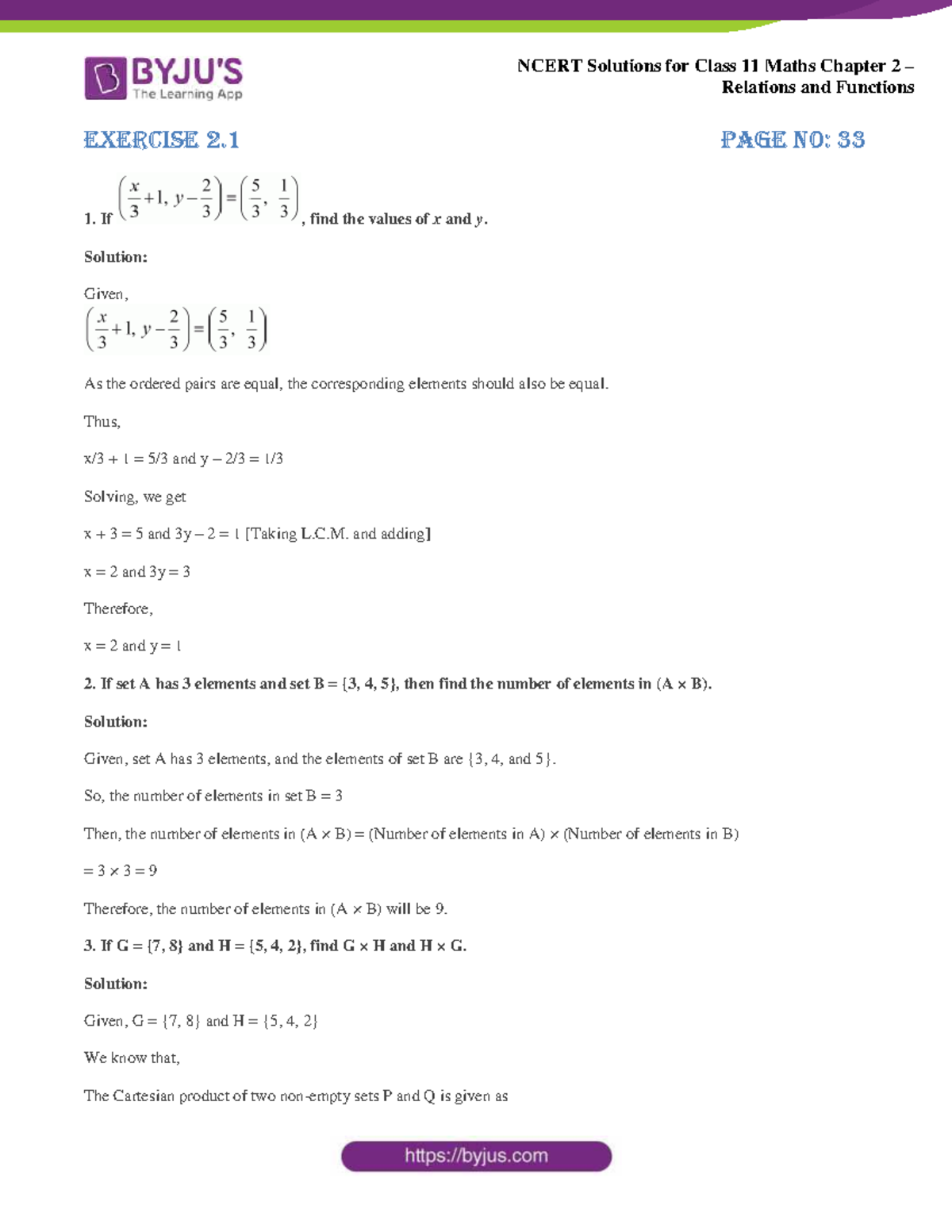 NCERT Solutions for Class 11 Maths: Chapter 2 - Relations & Functions ...
