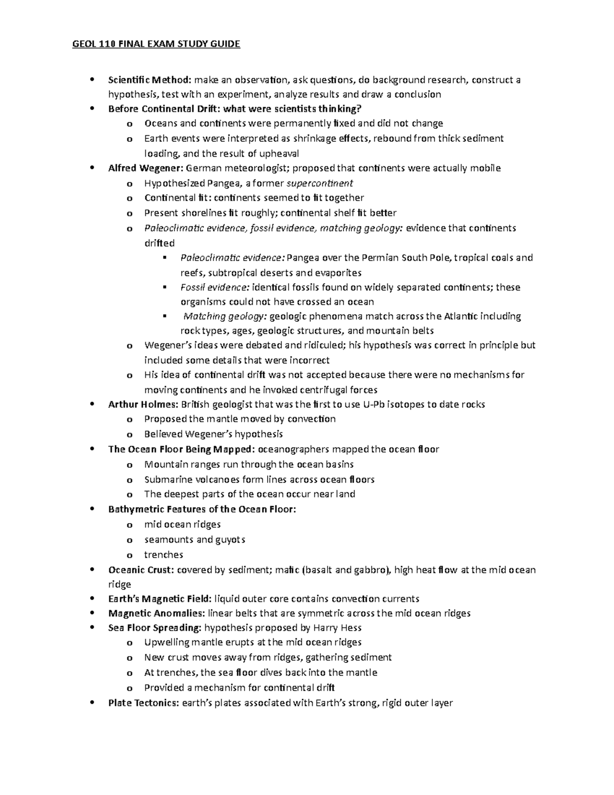 Geology 110 Final Exam Study Guide: Key Concepts and Topics - Studocu