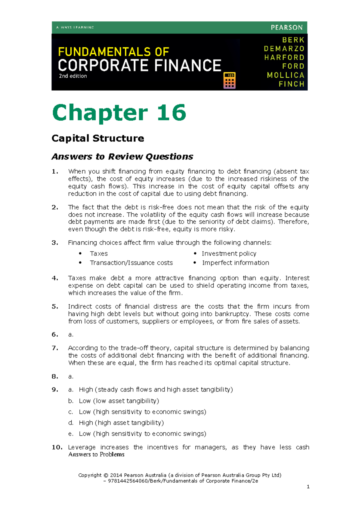 Chapter 16 Solutions - Capital Structure Review (Finance 101) - Studocu