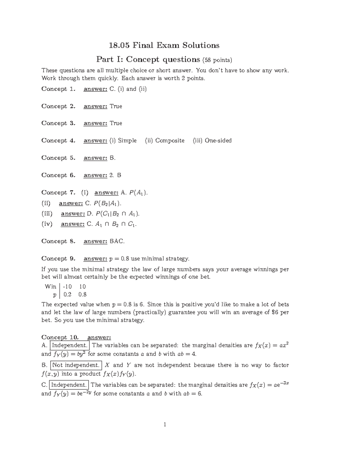 MIT 18.05 Final Exam Solutions - Spring 2014 Exam Review - Studocu