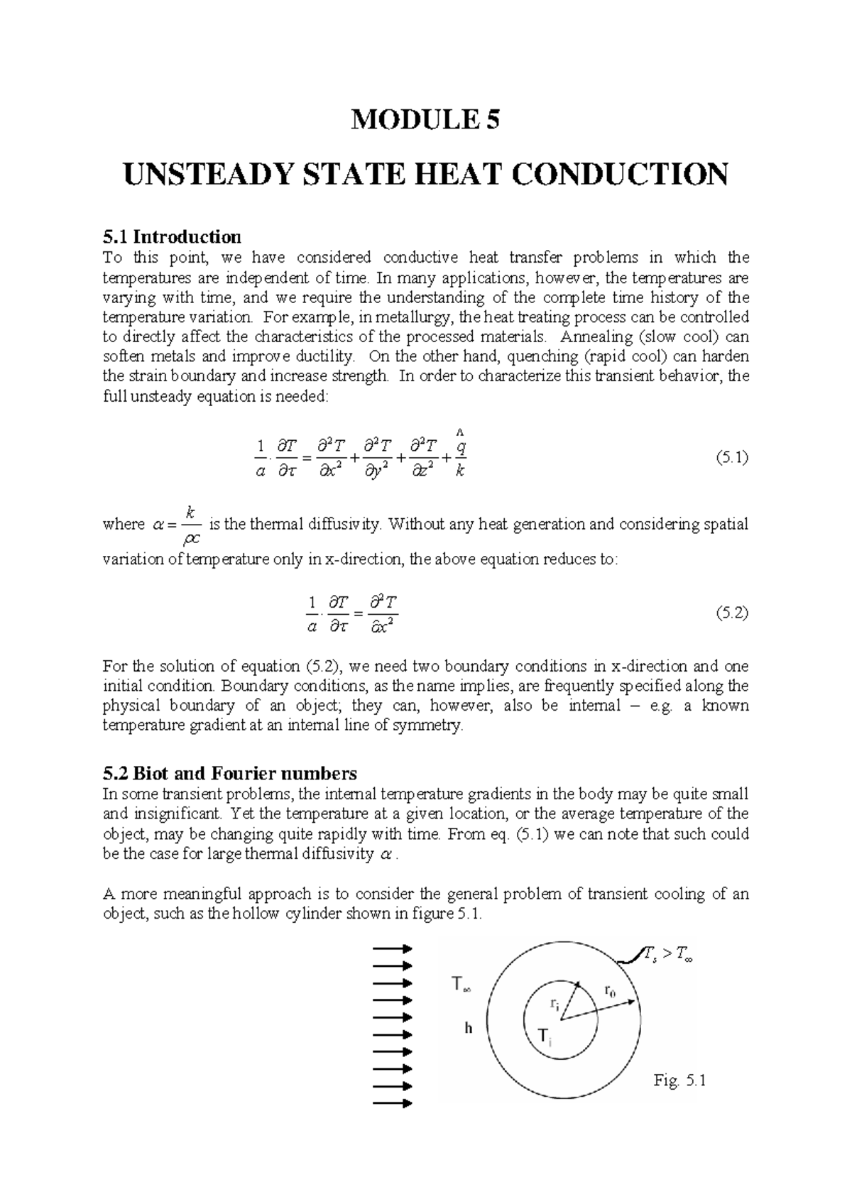 Student Slides M5 - LECTURE ON HEAT TRANSFER - MODULE 5 UNSTEADY STATE ...