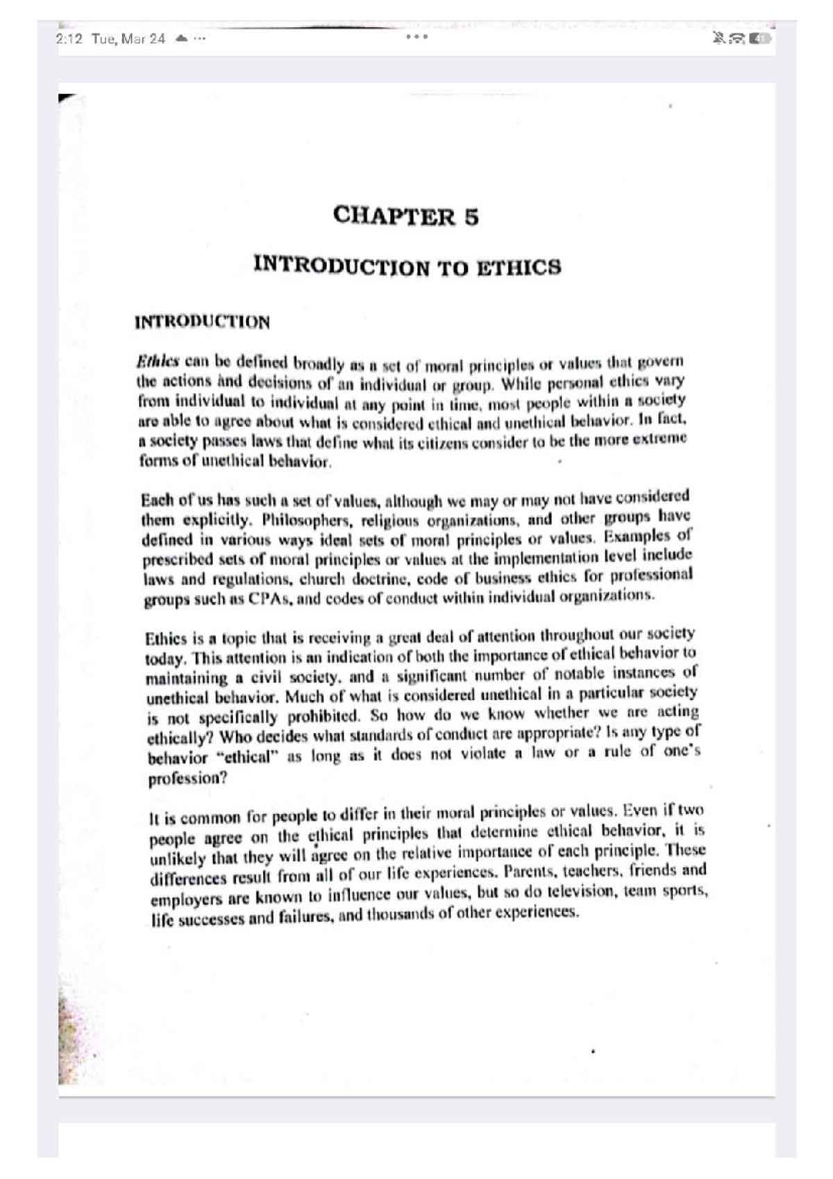 CHAPTER 5: INTRODUCTION TO ETHICS - Key Concepts and Principles - Studocu