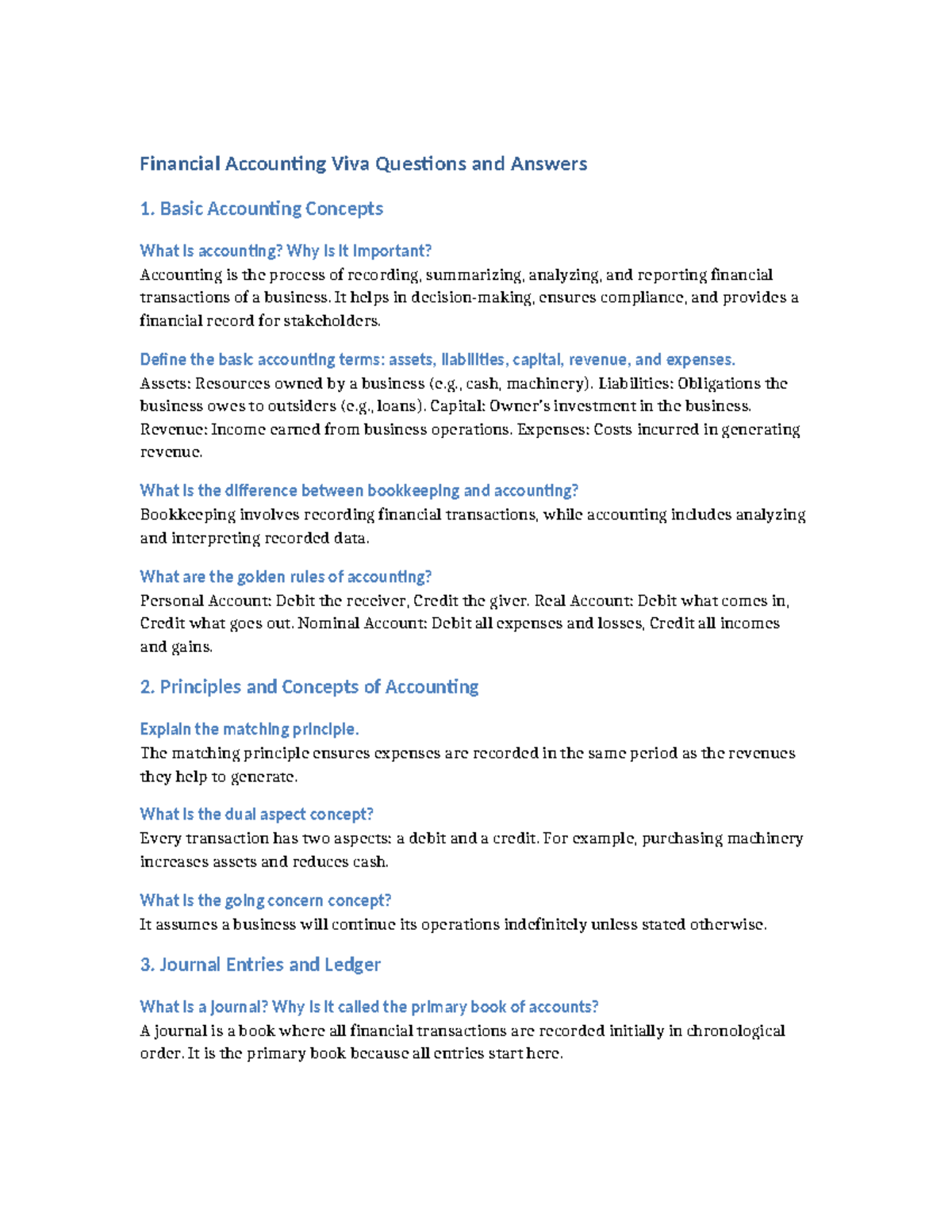 Complete Financial Accounting & Tally Viva Q&A Guide (ACCT101) - Studocu