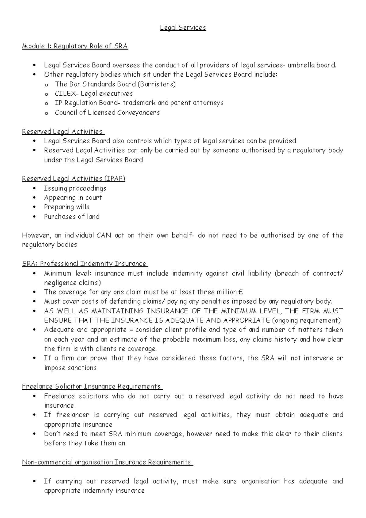 Legal Services Revision Notes: SRA Regulations & Funding (Module 1-5 ...
