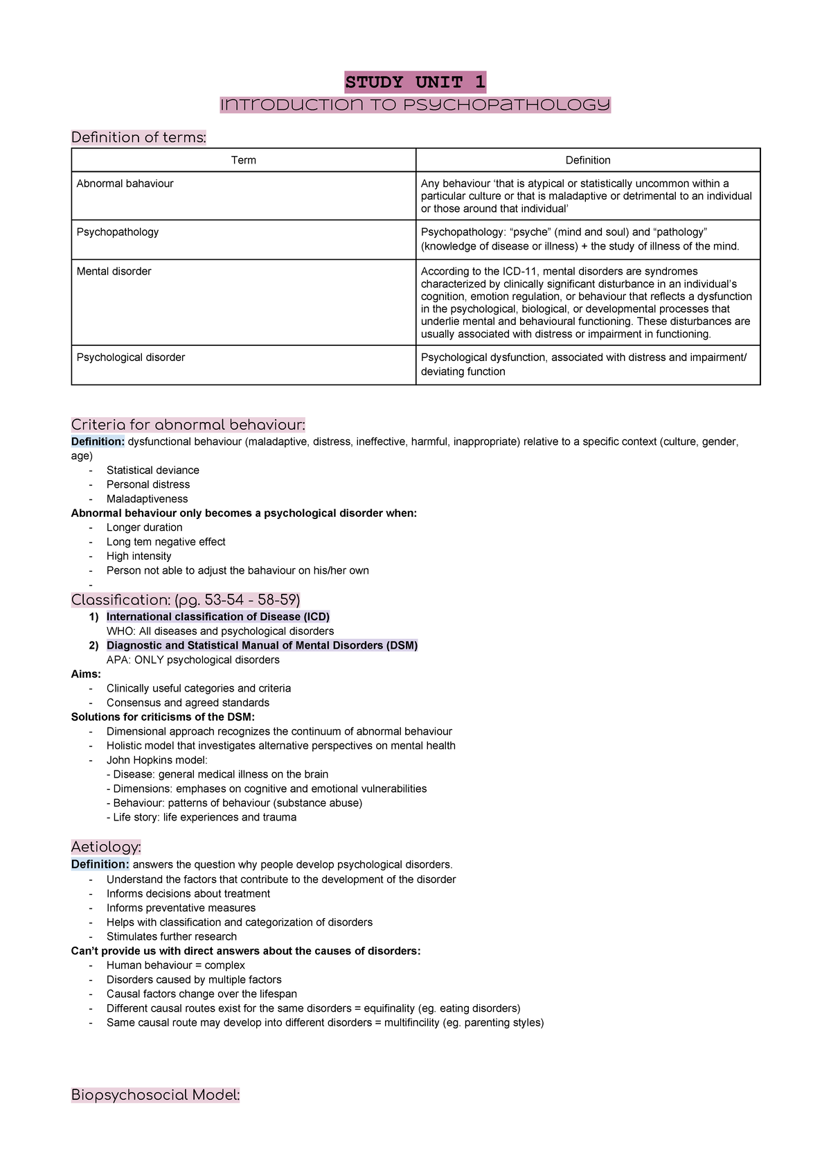 PSYC 311 Final Exam Notes: Understanding Psychopathology Overview - Studocu
