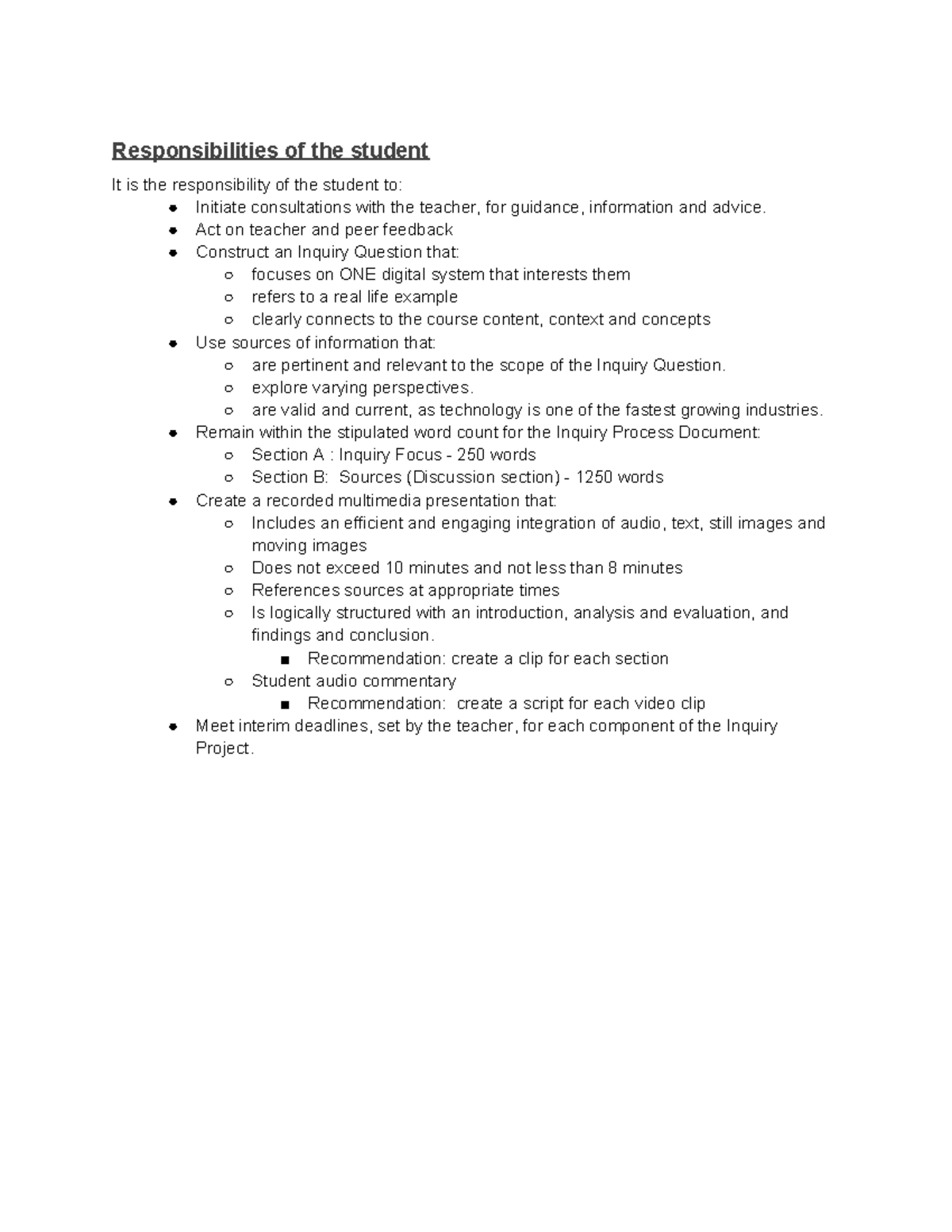 DS Student Responsibilities - Responsibilities of the student It is the ...
