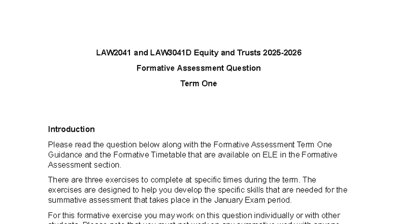 LAW2041 & LAW3041D Equity & Trusts Formative Q1 2025-2026 - Studocu