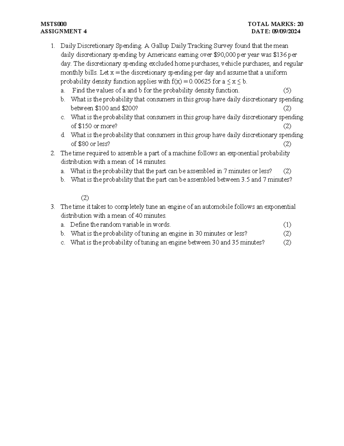 MSTS000 Assignment 6: Probability Distributions & Spending Analysis ...