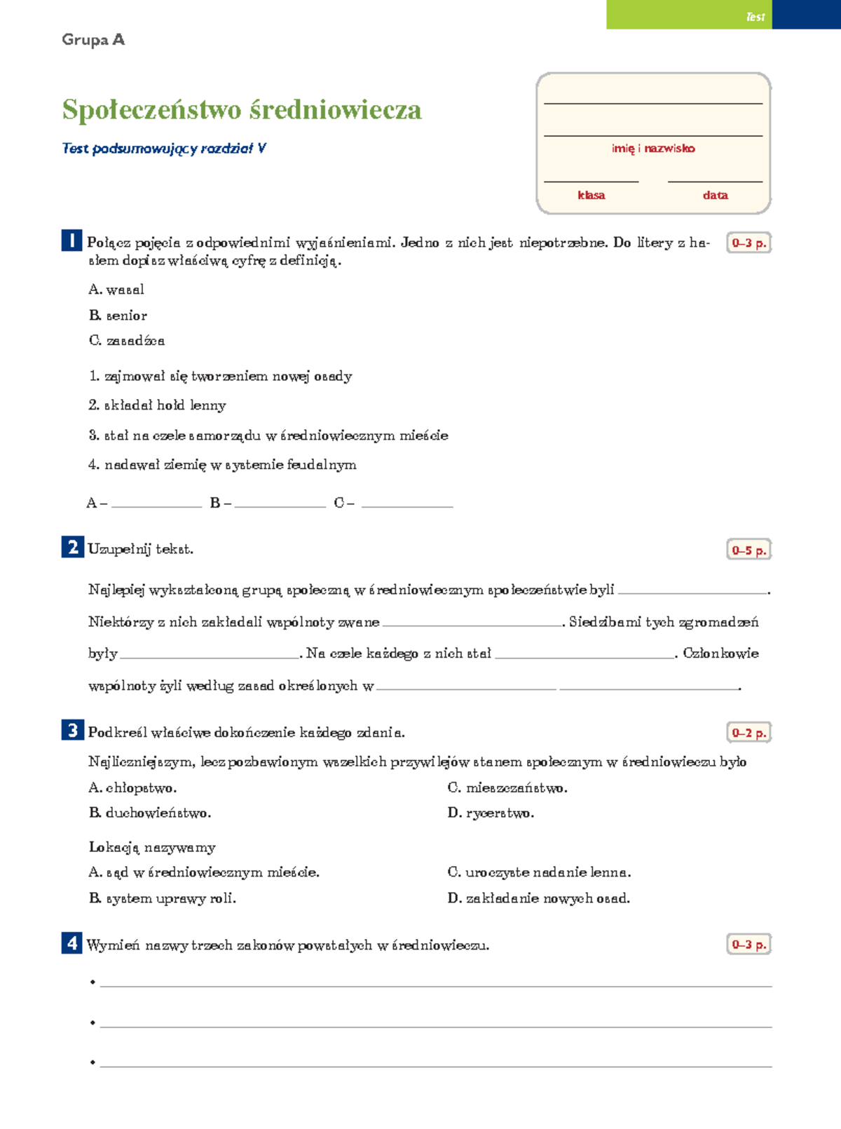 Społeczeństwo średniowiecz Sprawdzian Ii Gimnazjum