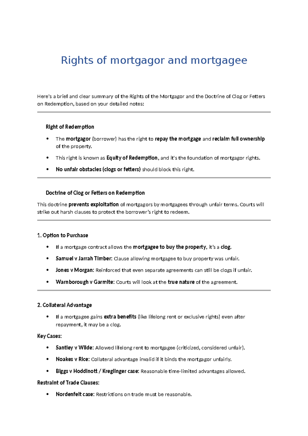 Rights of mortgagor and mortgagee - This right is known as Equity of ...
