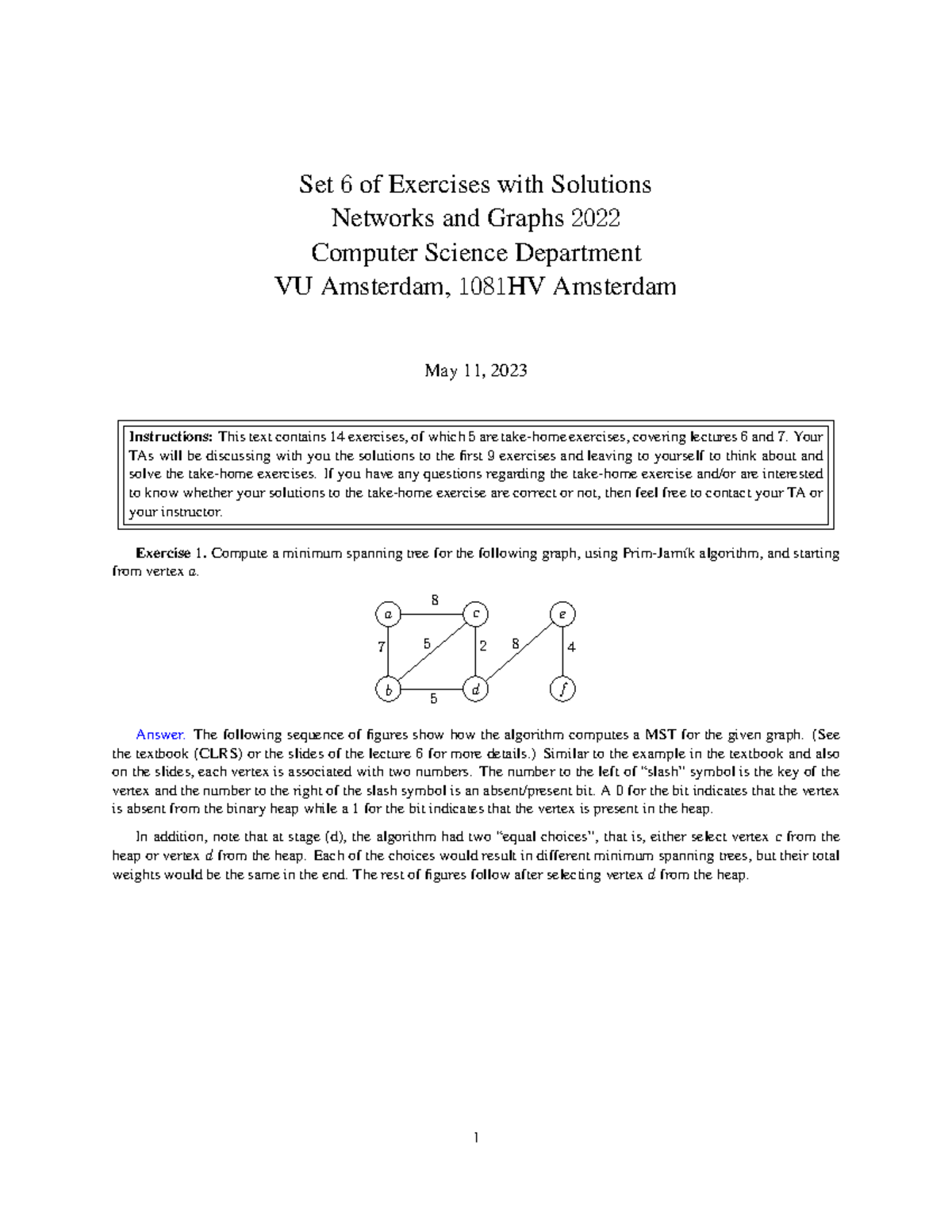 Networks and Graphs 2022: Set 6 Exercises with Solutions - Studeersnel