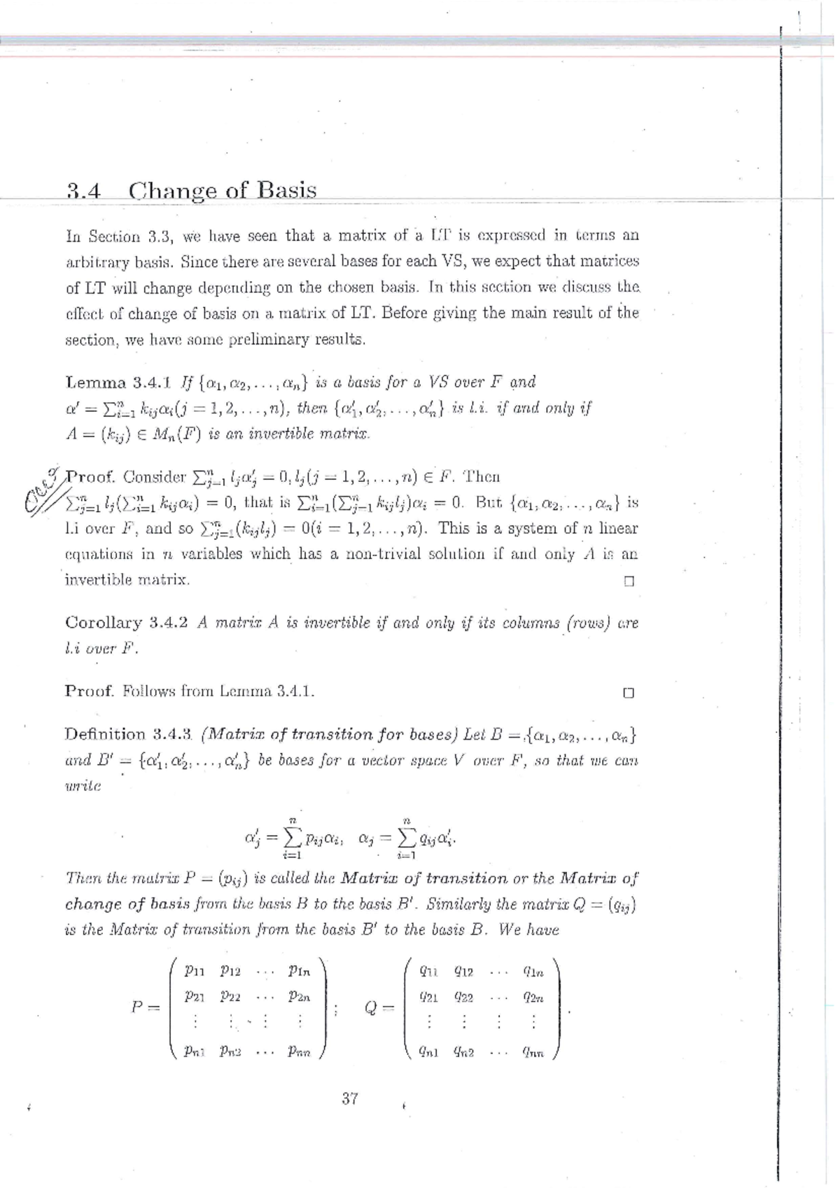 Change of Basis in Linear Transformations: Math 121 Notes - Studocu