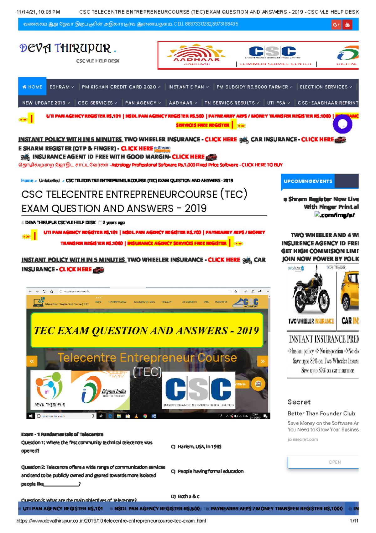 CSC Telecentre Entrepreneurcourse (TEC) EXAM Question AND Answers ...