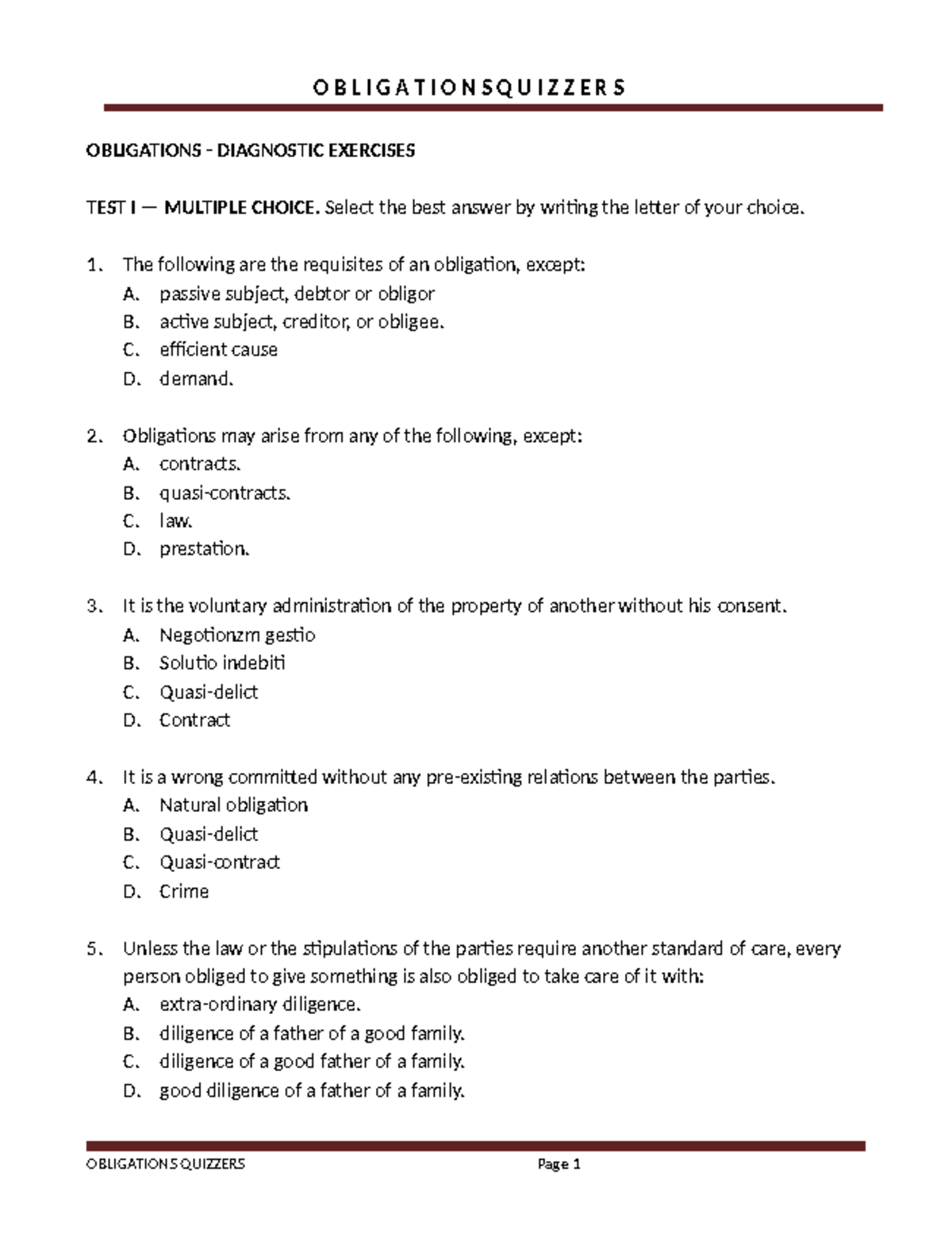 Obligations and Contracts - Practice Quiz: Bachelor of Accountancy 1 ...