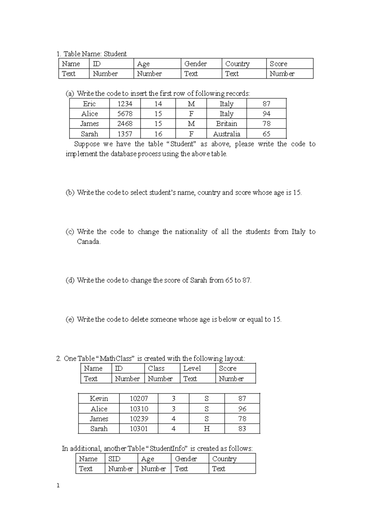 SQL Exercise 2 - SQL Code Implementation and Queries - Studocu