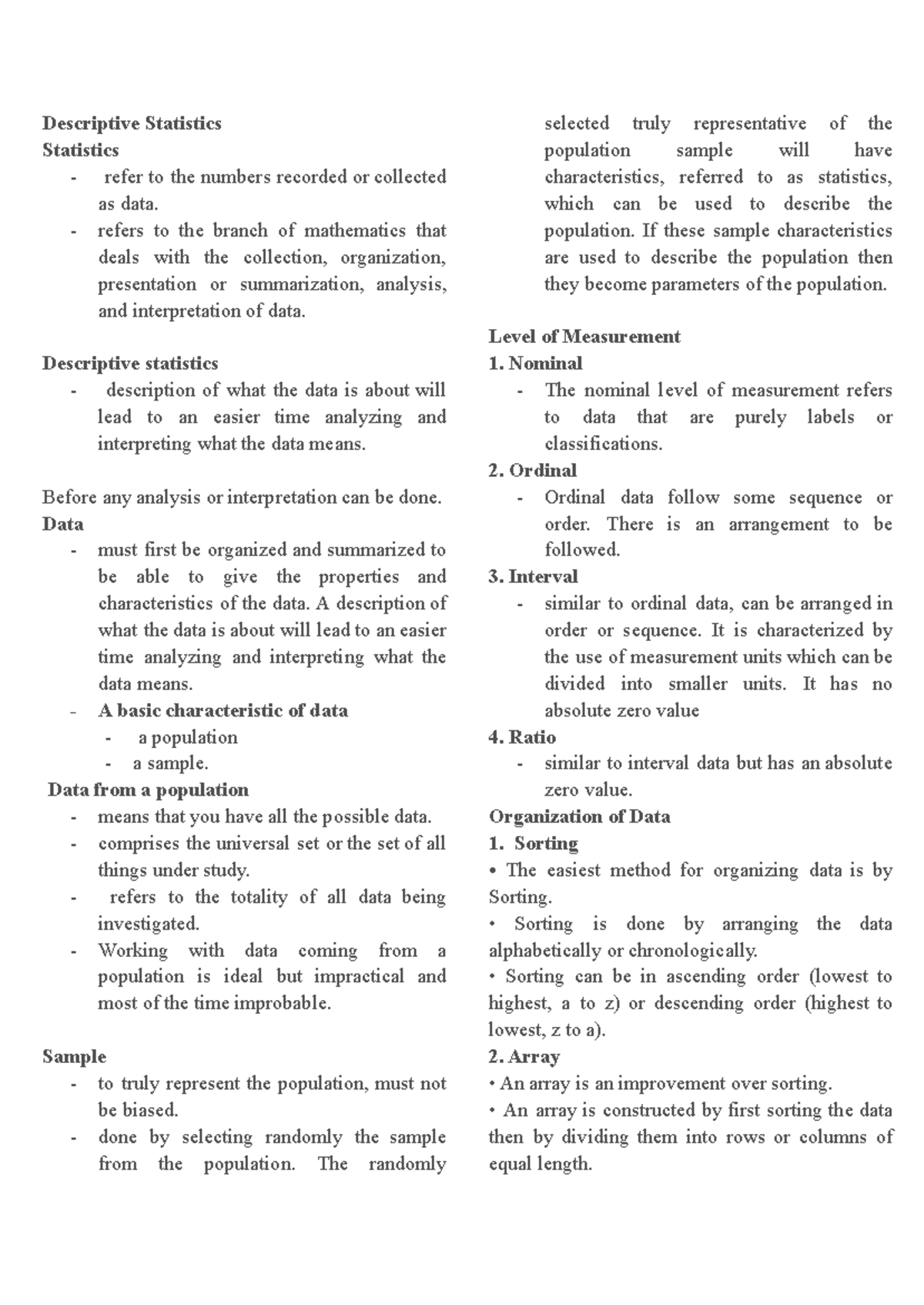 MMW - Descriptive Statistics Overview for 1st Year Students - Studocu