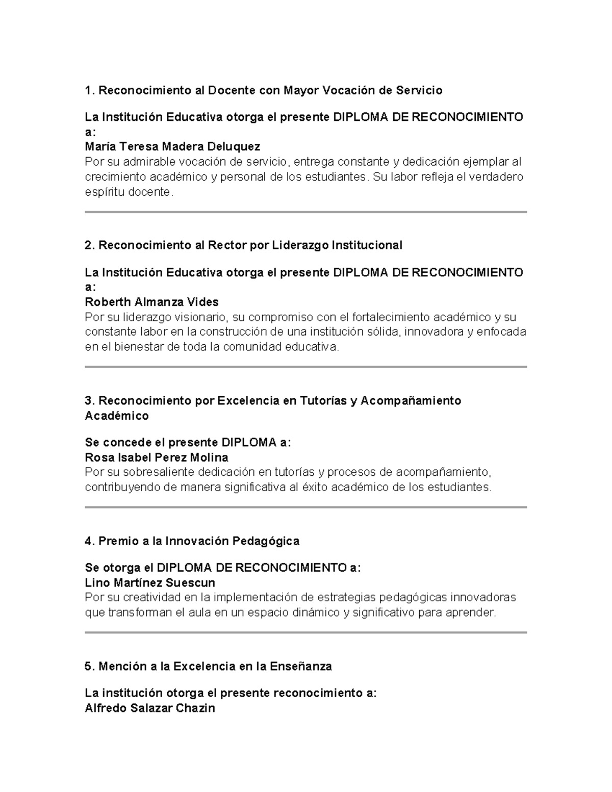 Diplomas de Reconocimiento a la Excelencia Docente y Administrativa ...