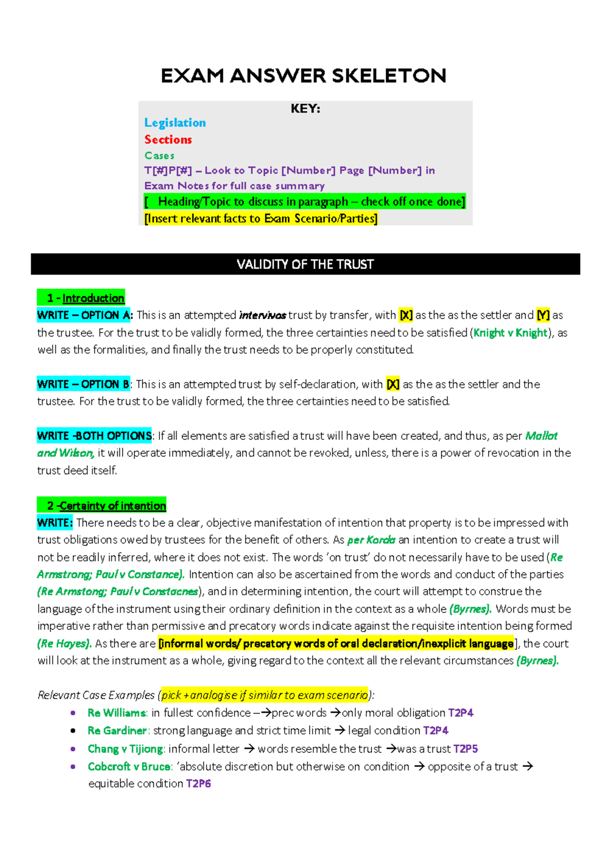 EXAM SKELETON KEY: Trust Validity & Creation Analysis (LAW 101) - Studocu