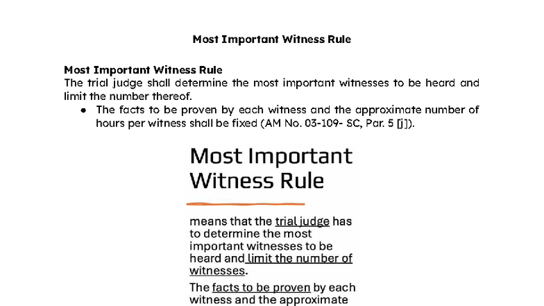 A2 - Most Important Witness Rule: Judicial Discretion in Trials - Studocu