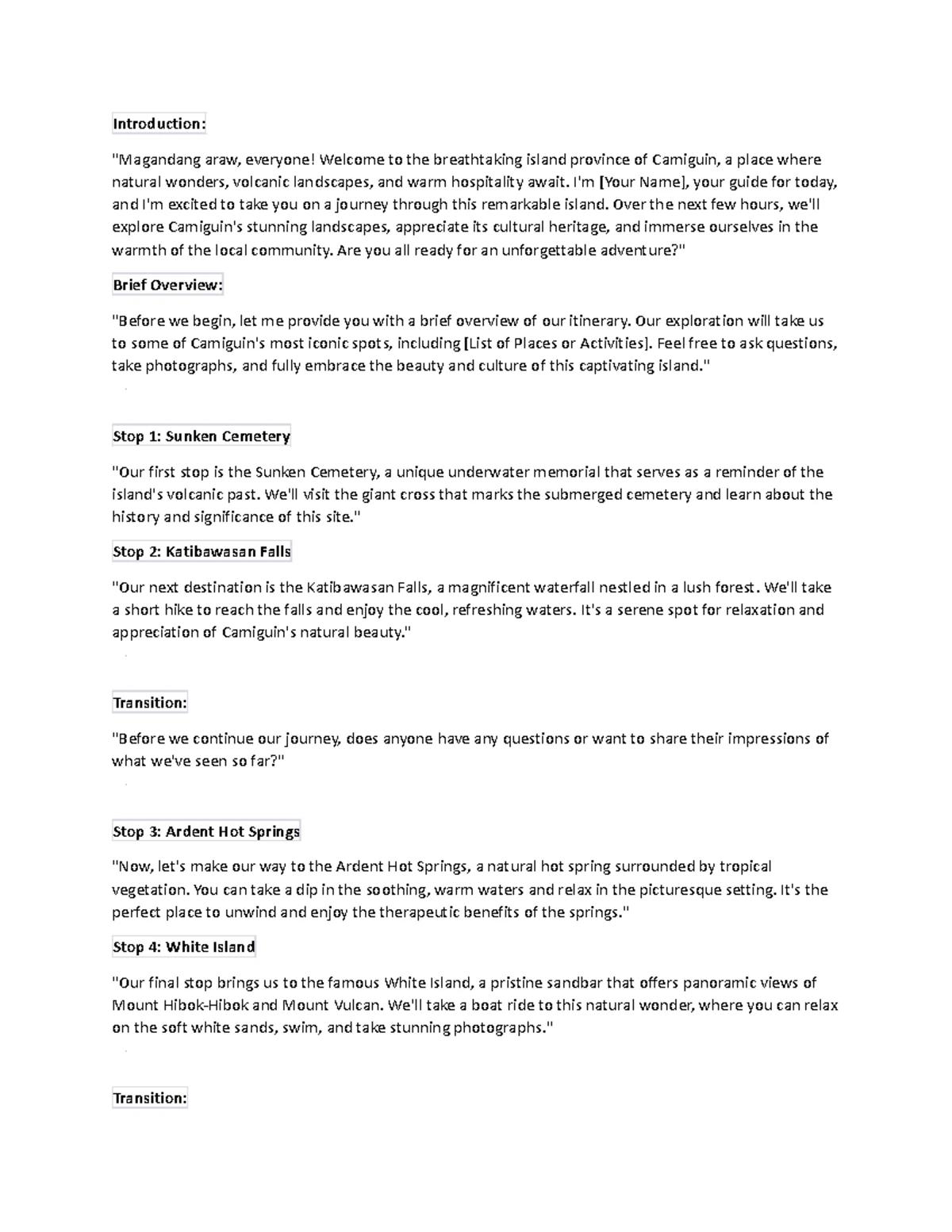 Tour Guiding Script for Cavite - Introduction: 