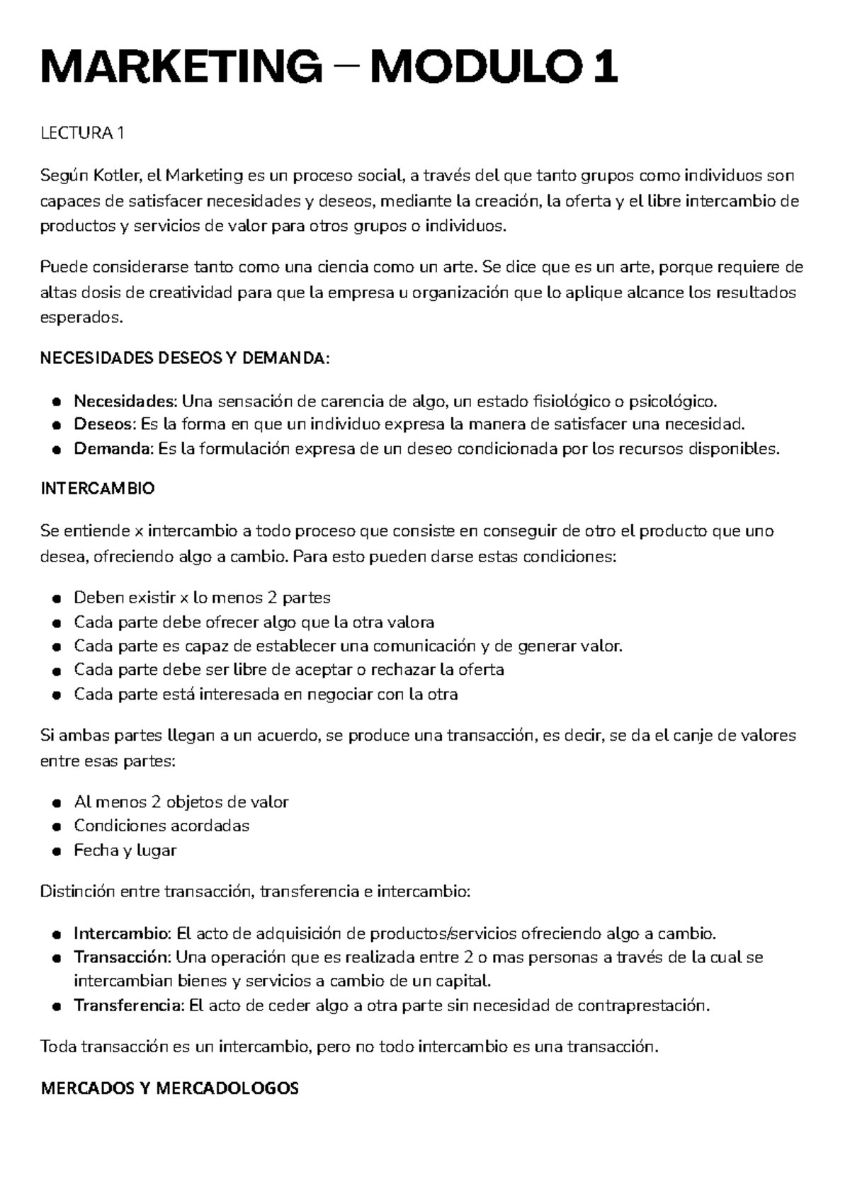 MARKETING MODULO 1 LECTURA 1: Fundamentos y Conceptos Clave - Studocu