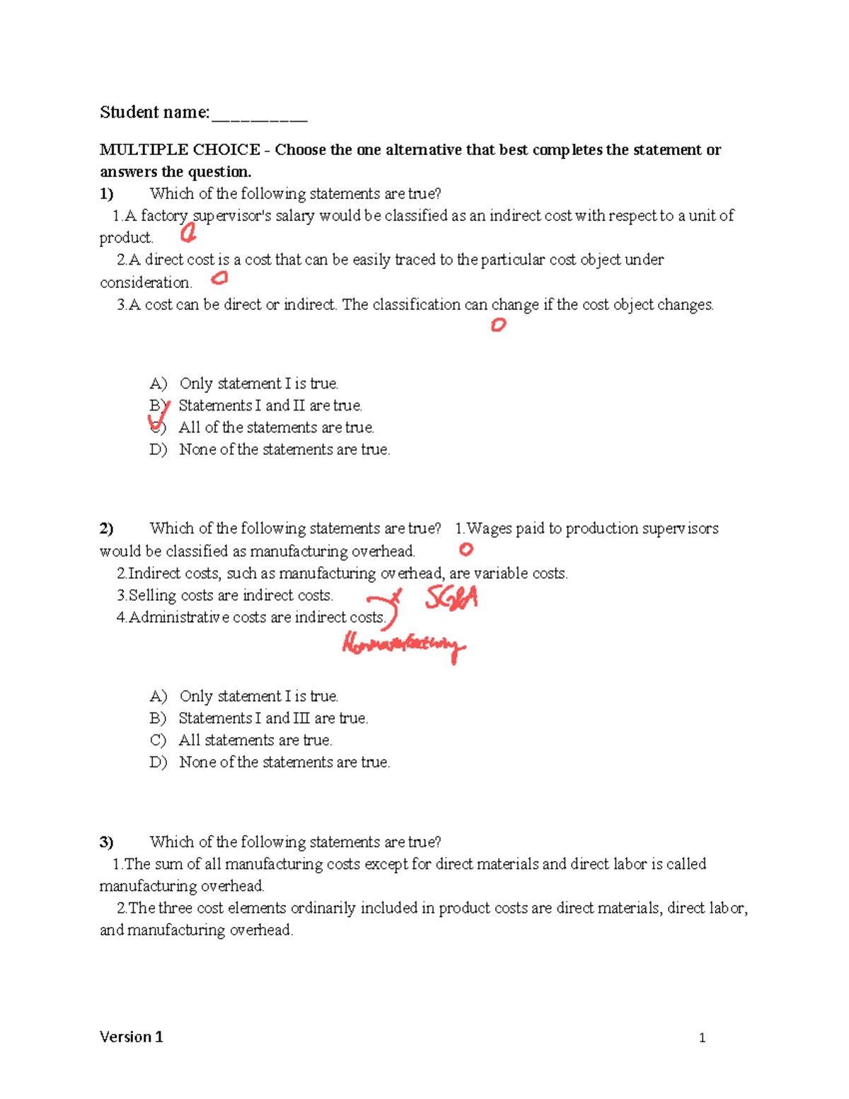 Managerial Accounting Test Bank CH1: Multiple Choice Questions - Studocu