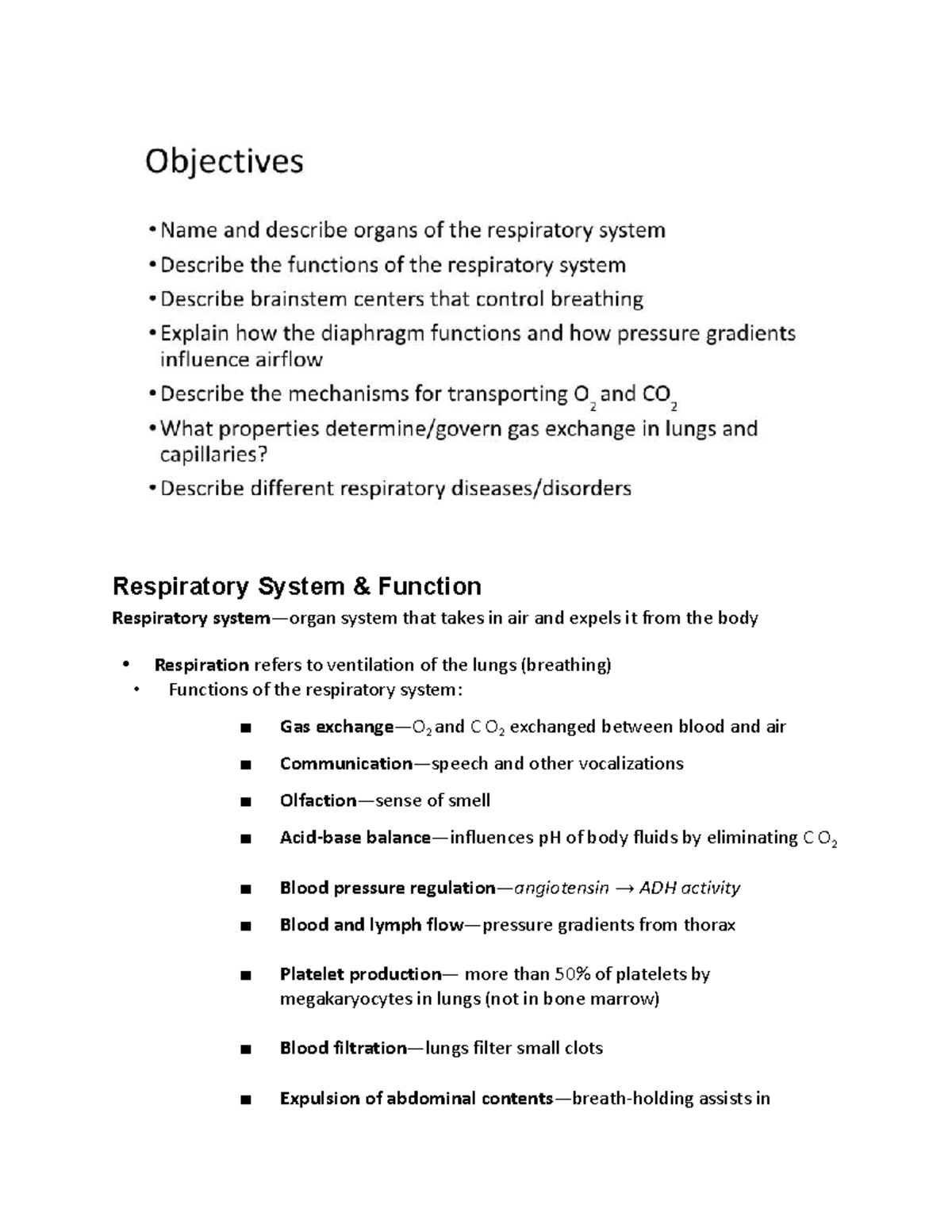 BIO 220 EXAM 4 - Respiratory System Overview and Functions - Studocu