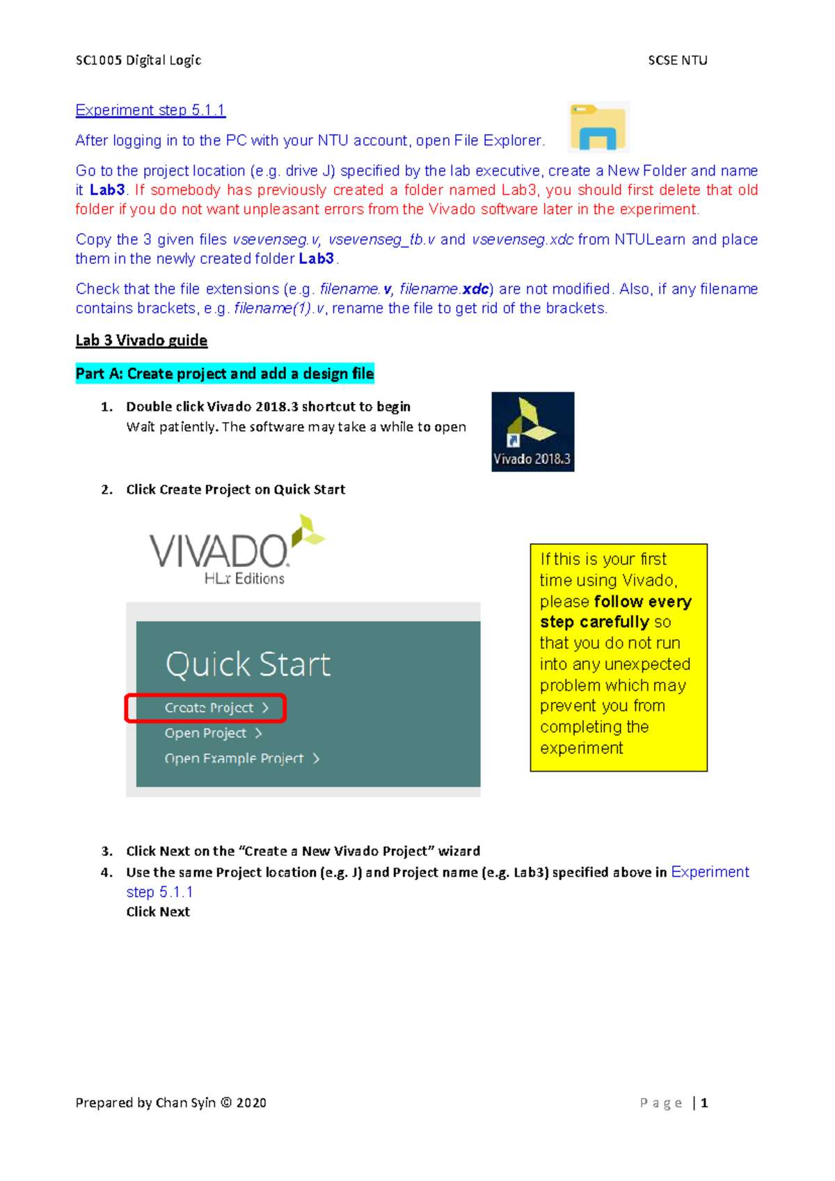 SC1005 Digital Logic SCSE NTU Lab 3 Vivado Experiment Guide - Studocu