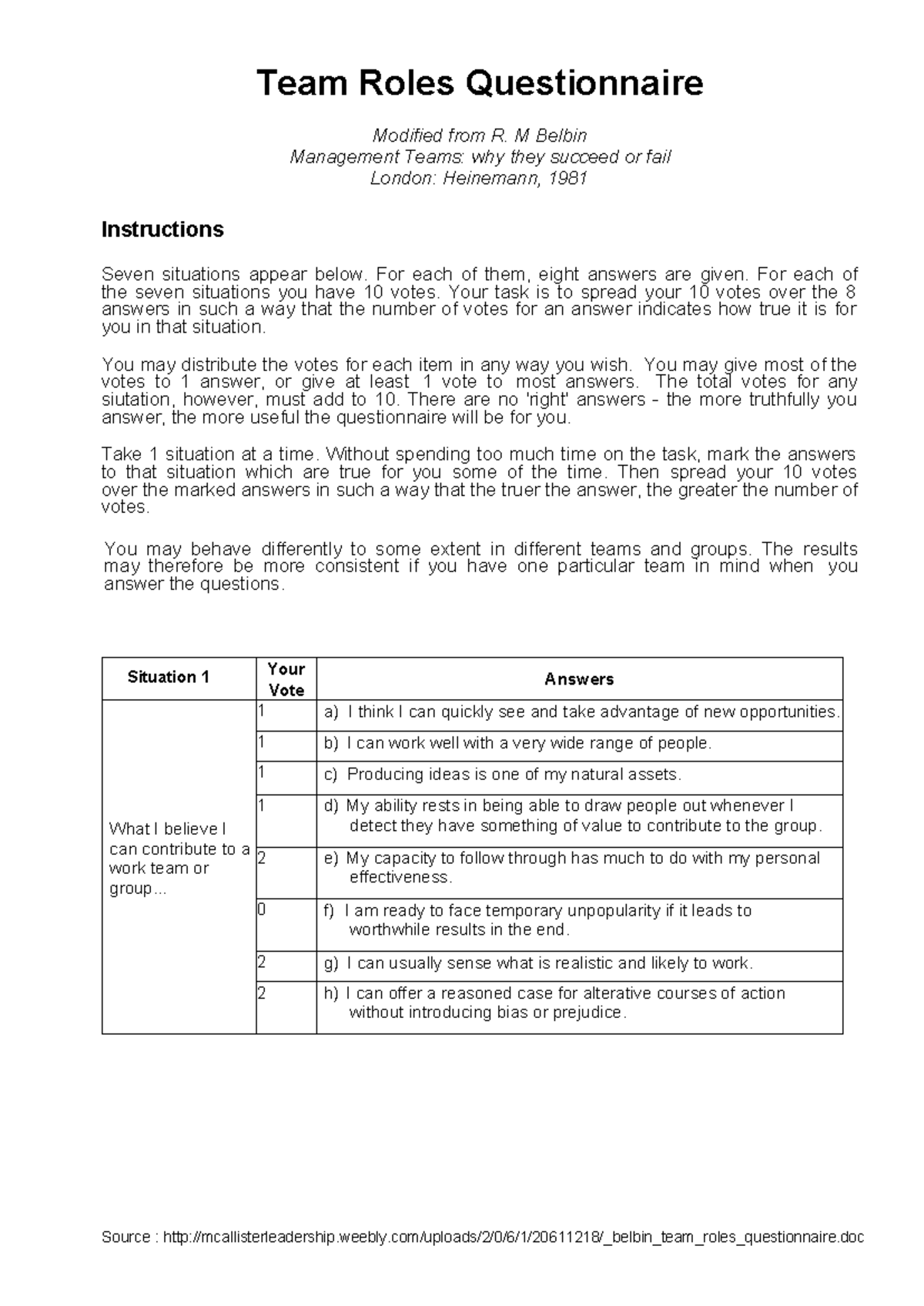 Belbin Team Roles Questionnaire Analysis T3 2025 - Studocu