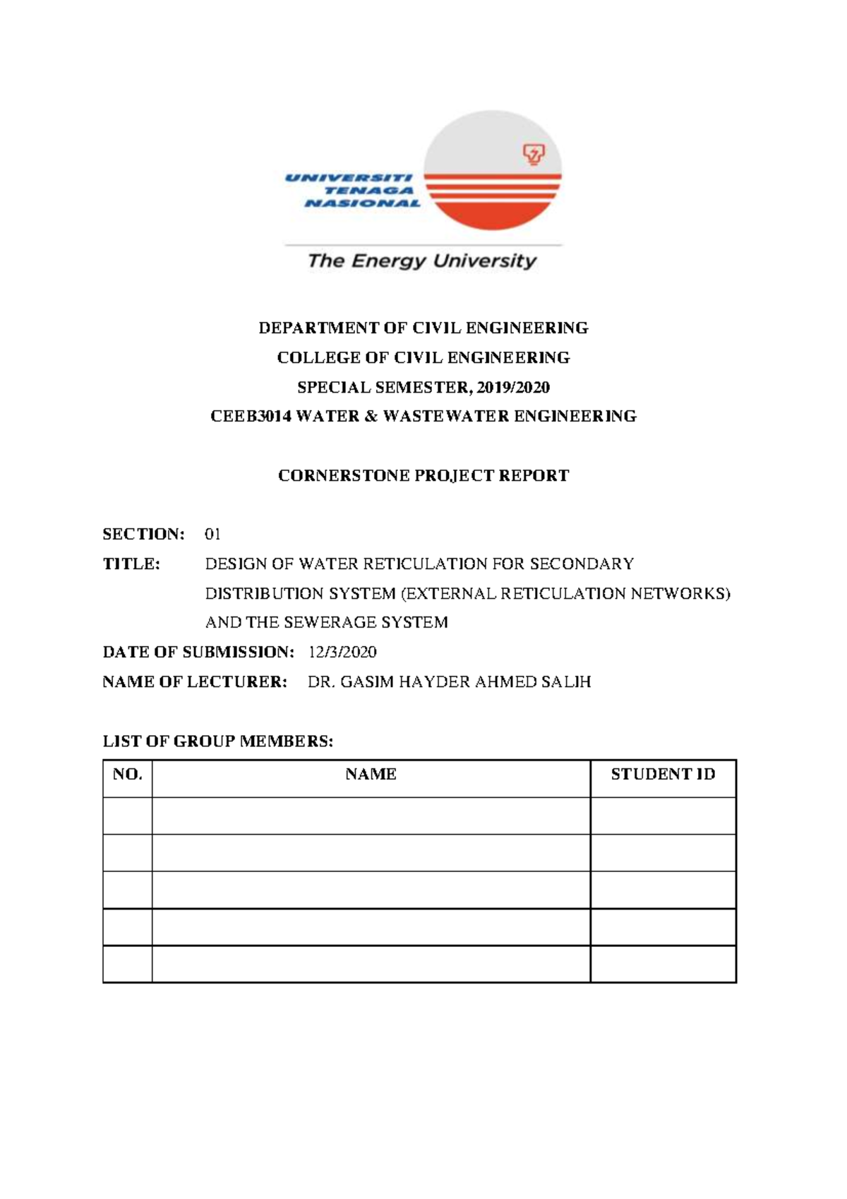 Report sample 3 - Cornerstone project for second year student. To ...