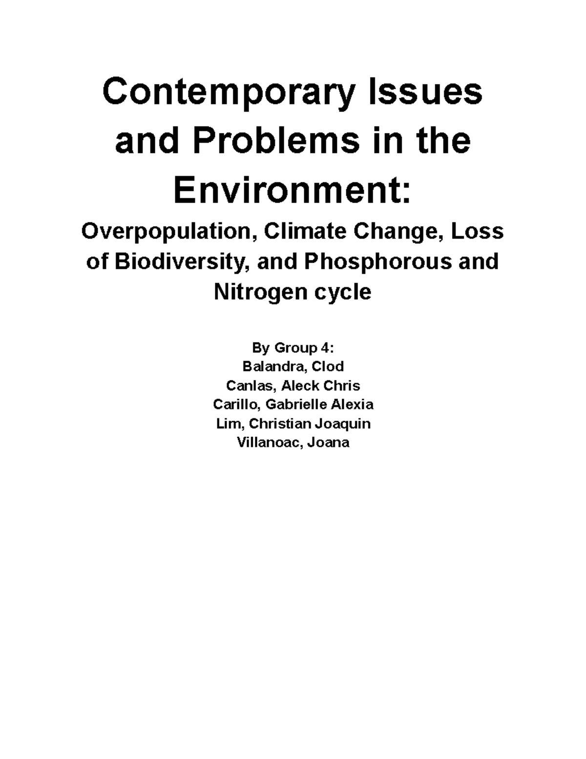 Contemporary Environmental Issues: Overpopulation, Climate Change ...