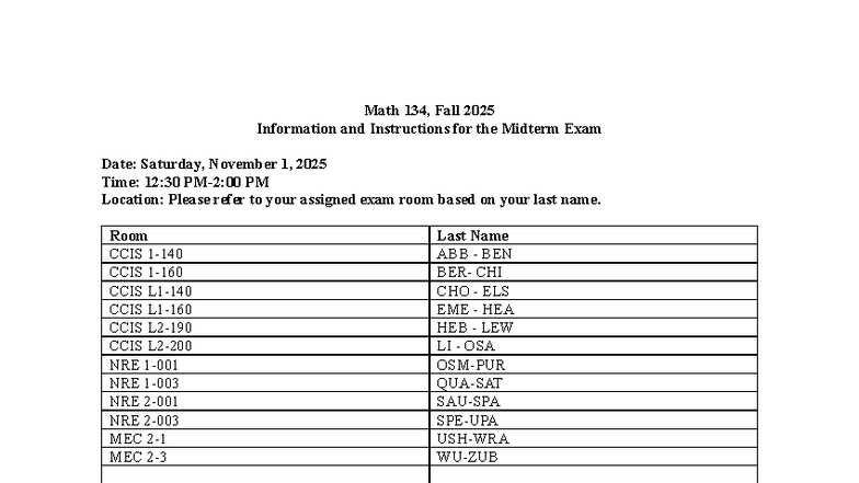 Math 134 - Fall 2025 Midterm Exam Instructions and Details - Studocu