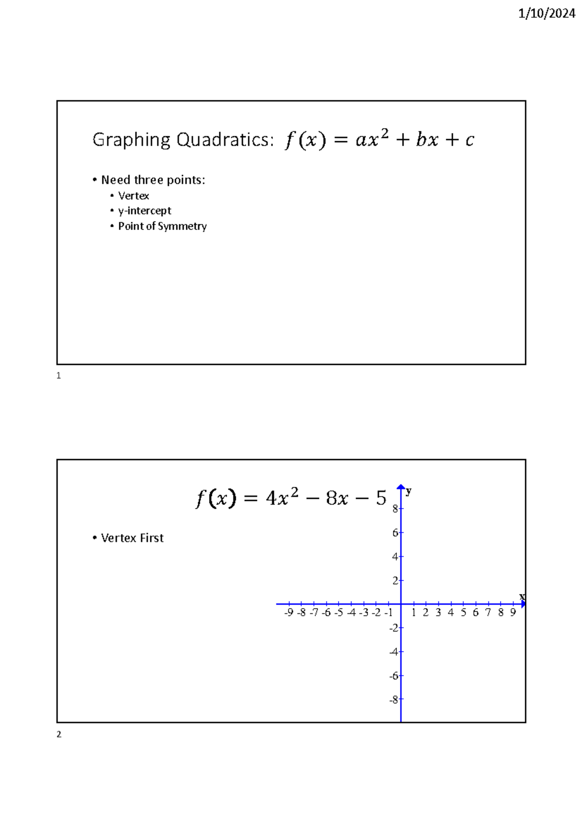 Graphing Quadratics: Section 2.7 Functions and Models Notes - Graphing ...