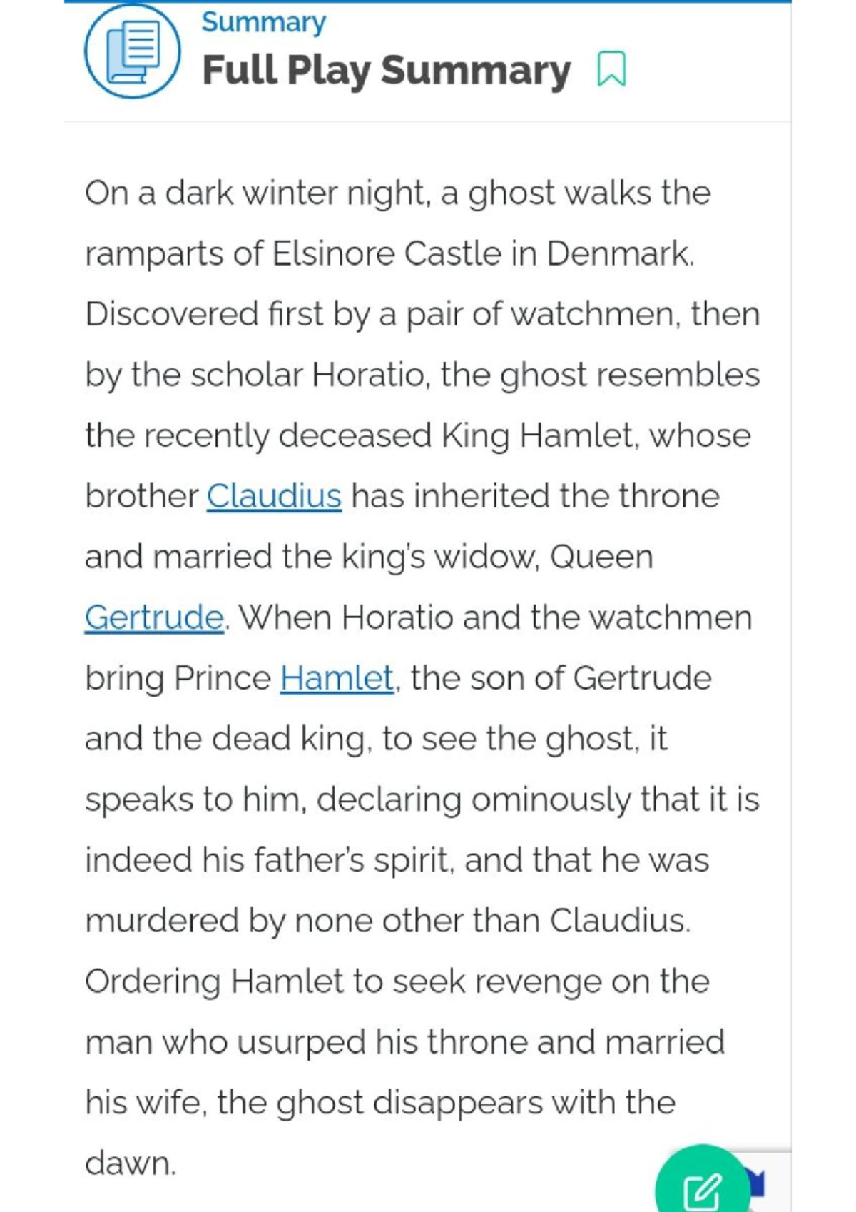Hamlet (ENG 101) Full Play Summary and Analysis - Studocu