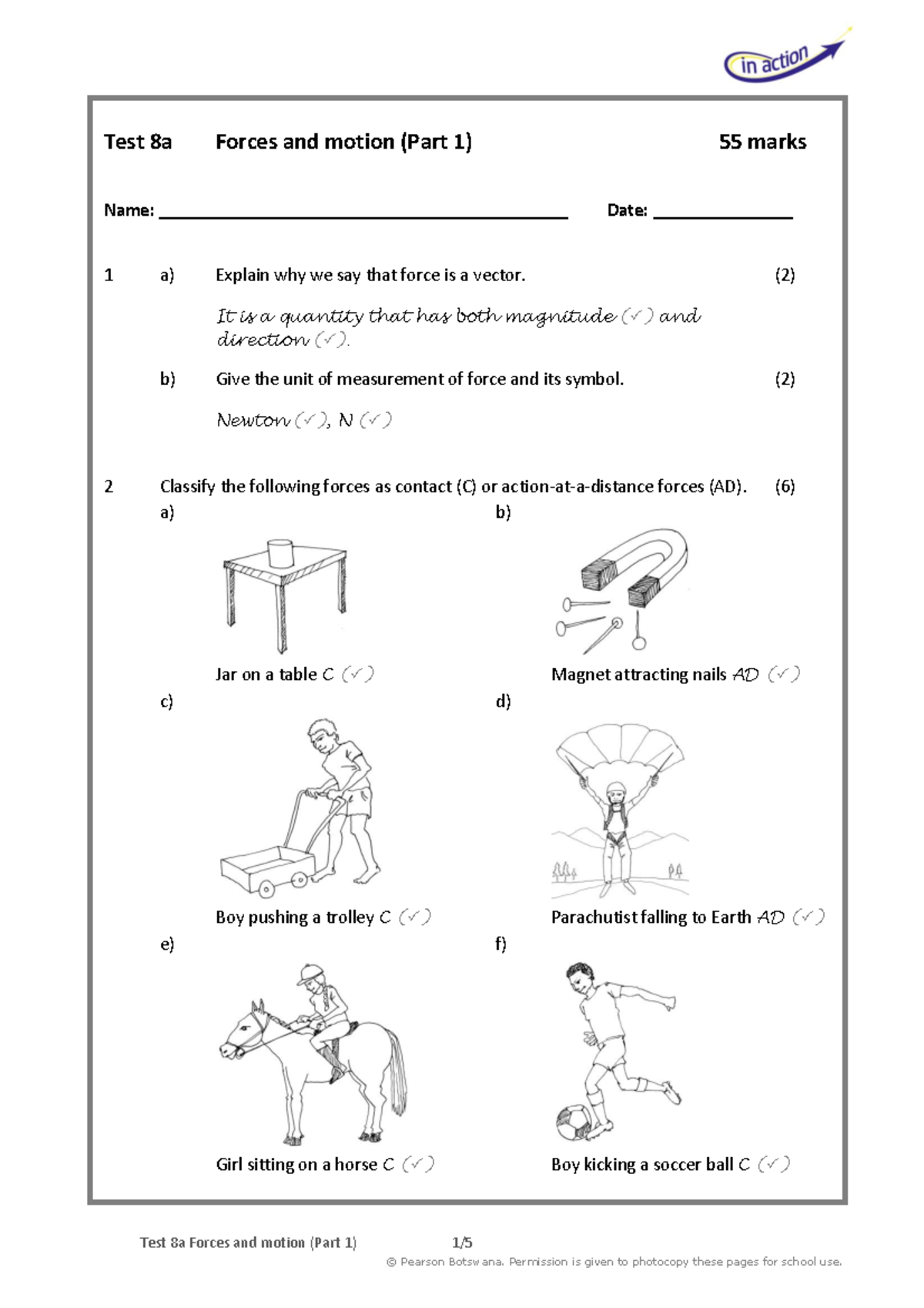 Test 8a Forces and Motion (Part 1) - Answer Key and Explanations - Studocu
