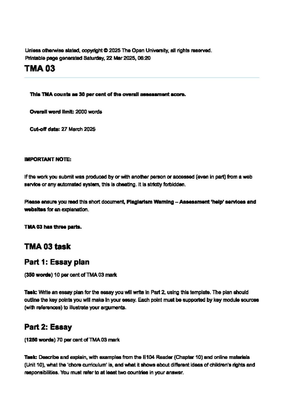 TMA 03 - Comprehensive Guide to Essay and Reflection for E104 - Studocu
