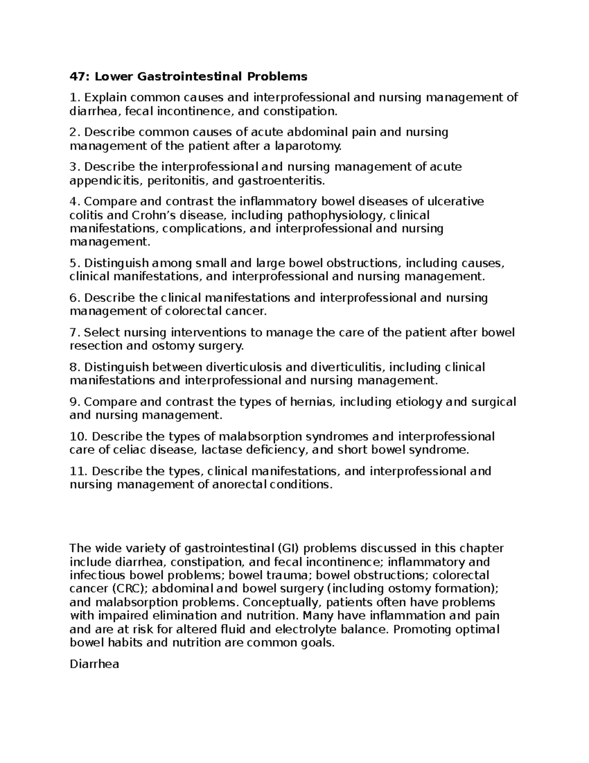 Unit 3: Nursing Management of Lower GI Disorders and Abdominal Pain ...