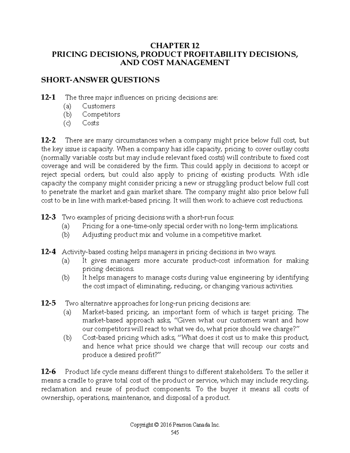 Solution Manual ch12 - Copyright © 2016 Pearson Canada Inc. CHAPTER 12 ...