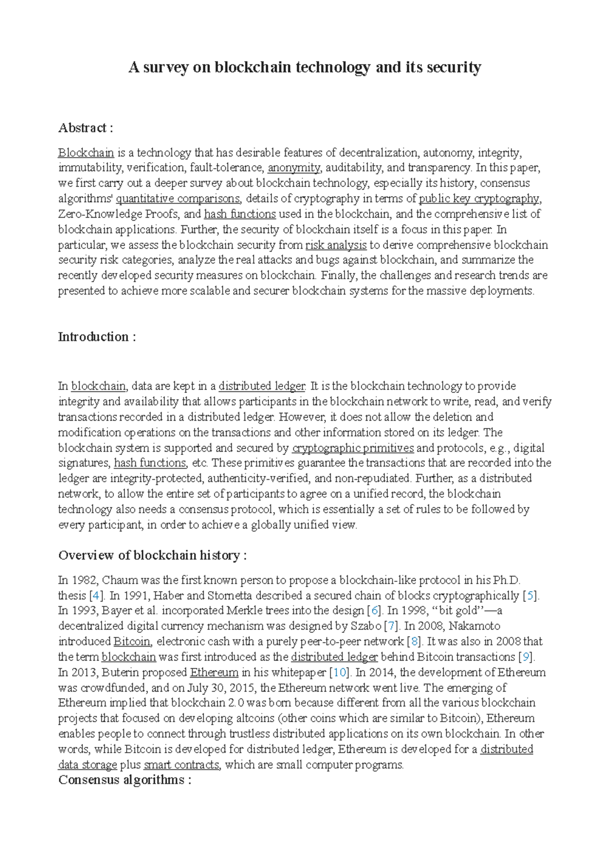 Survey - A survey on blockchain technology and its security Abstract ...