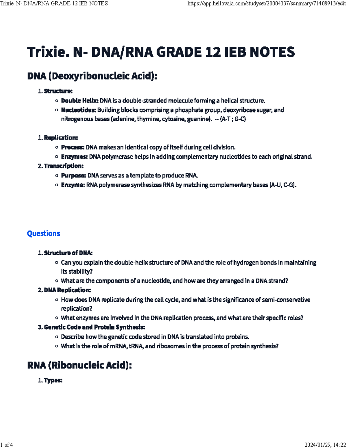 Rnadna - Summary Introductory Life Science I - Studocu