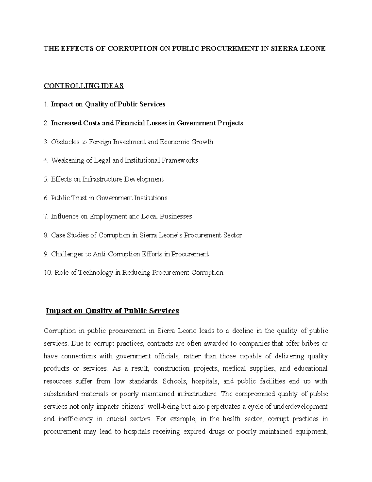 The Effects of Corruption on Public Procurement in Sierra Leone: A ...