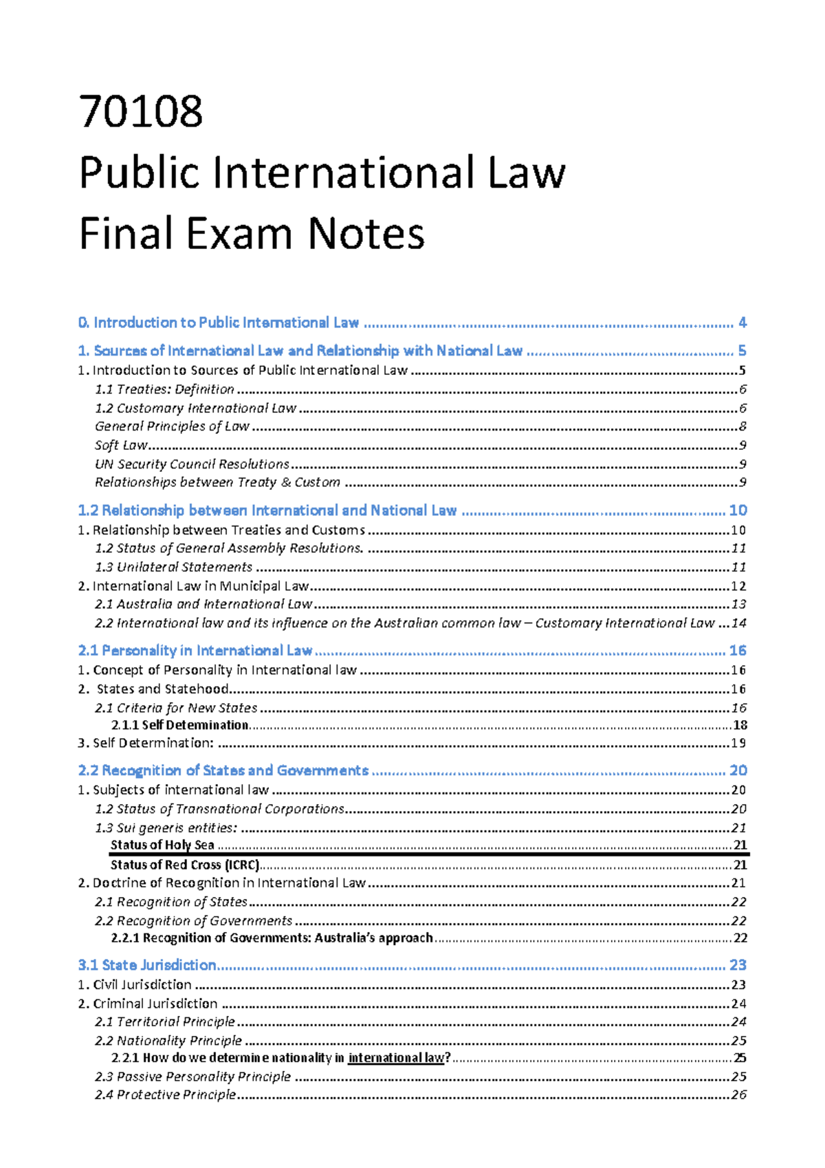 70108 Public International Law Final Exam Study Notes and Key Concepts ...