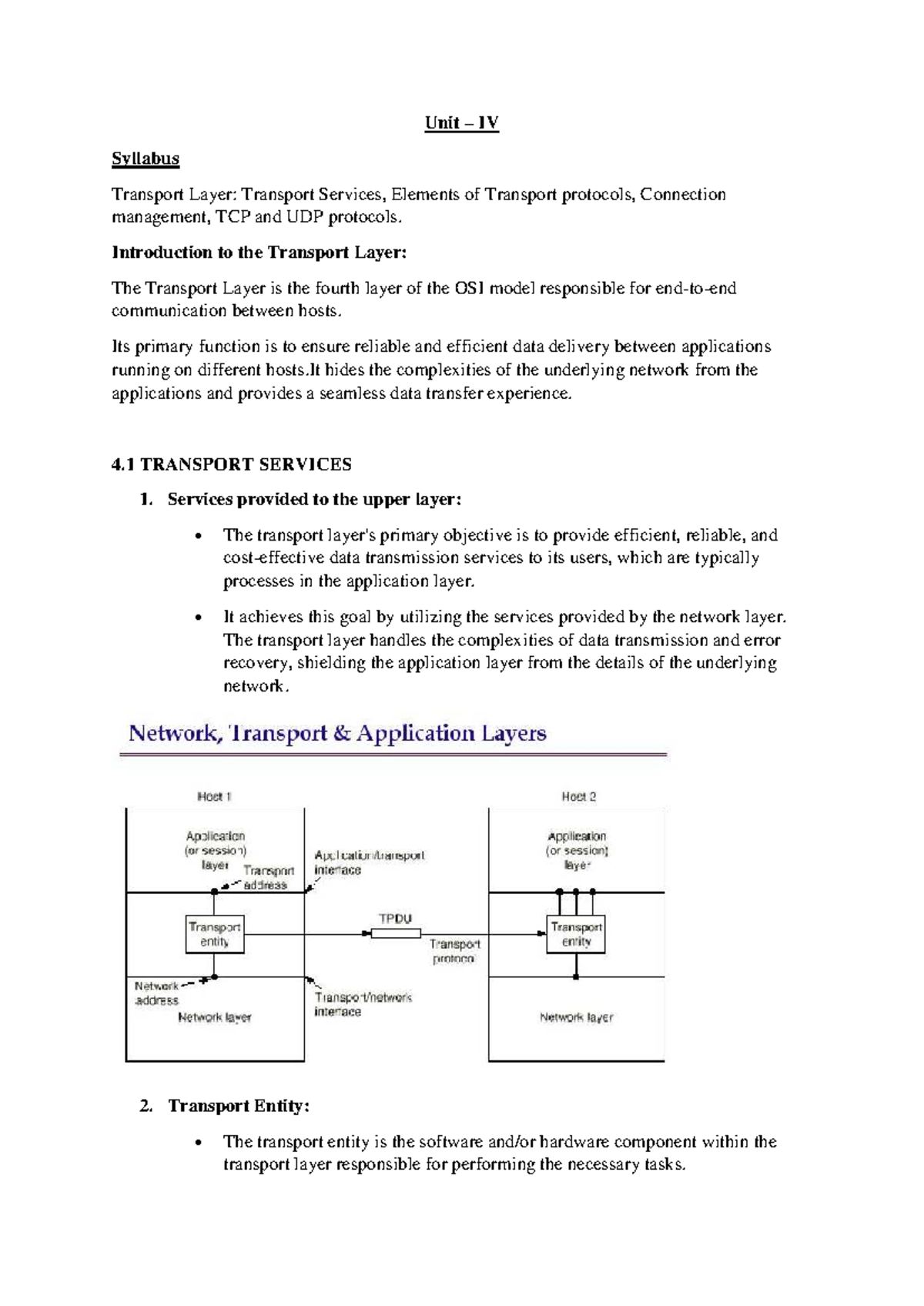 Unit IV Syllabus: Transport Layer Protocols, Services, and Management ...