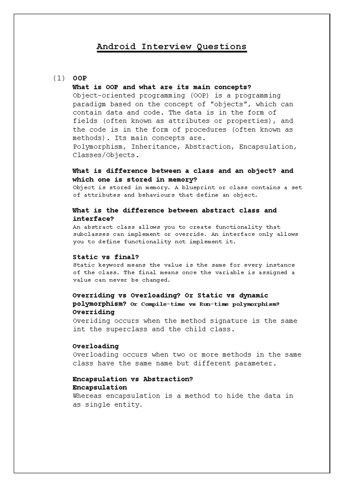 Updated Interview Questions - Android Interview Questions (1) OOP What ...
