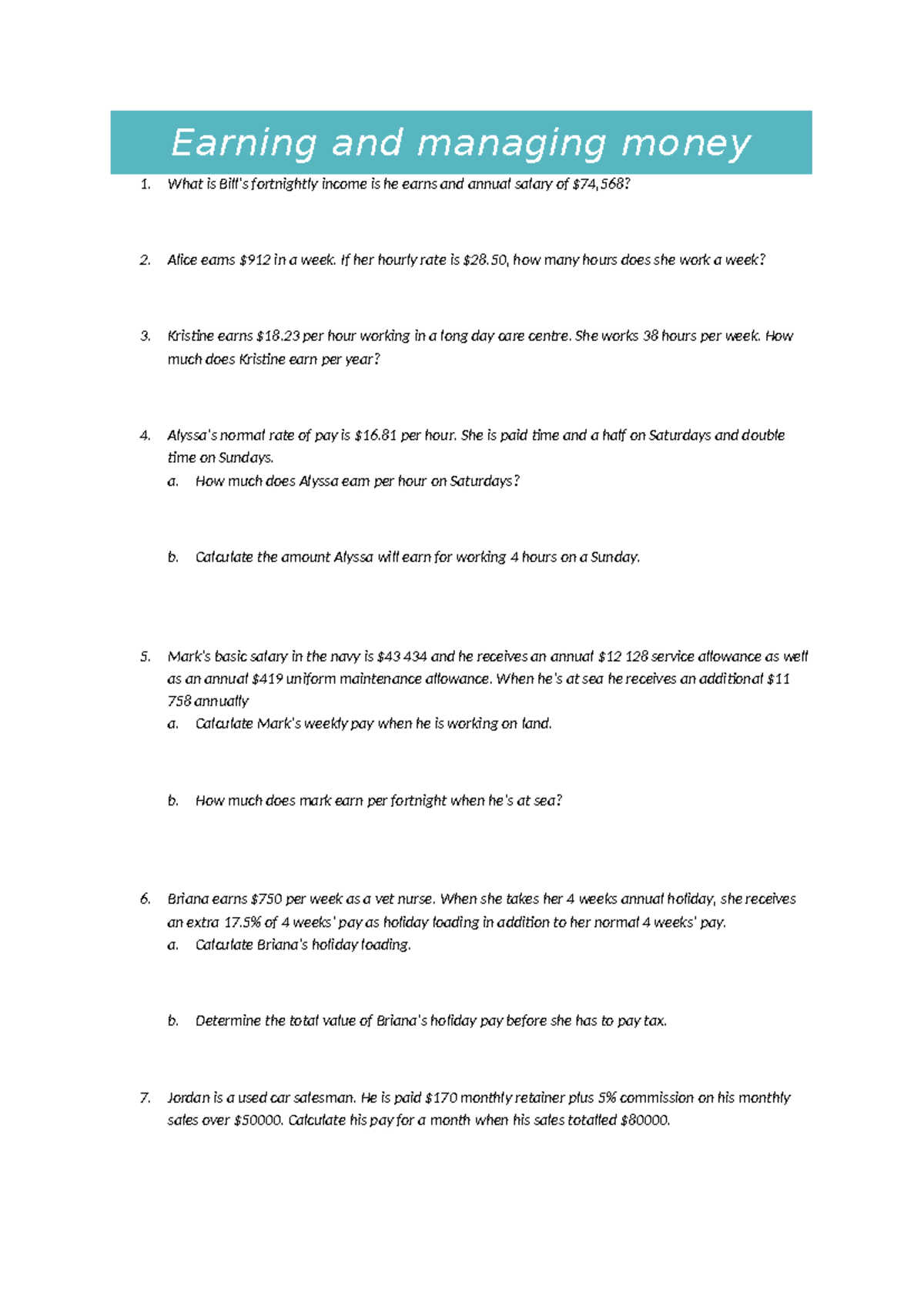 Earning and Managing Money - Test Questions and Solutions - Studocu