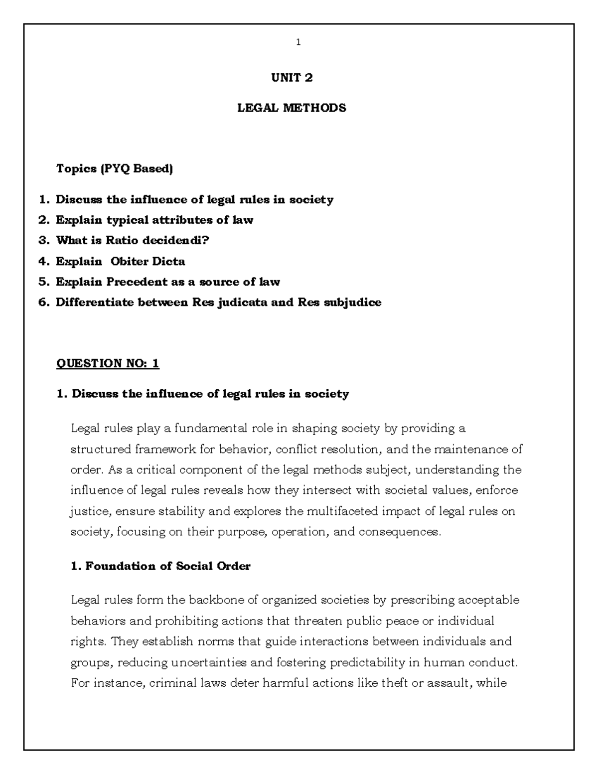Sem 1 – Legal Methods: Influence of Law and Key Principles - Studocu