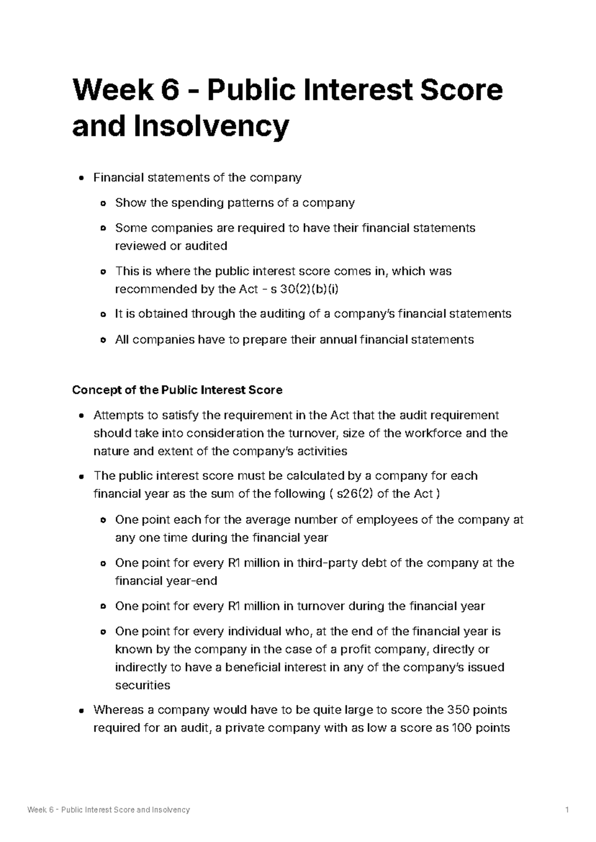 Week 6: Public Interest Score & Insolvency Analysis - Studocu